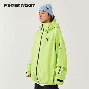 WinterTicket Snowboard Freestyle OVERSIZE Loose Hip-Hop Recco Ski 3L Fluorescent Yellow Jacket Snowsuit