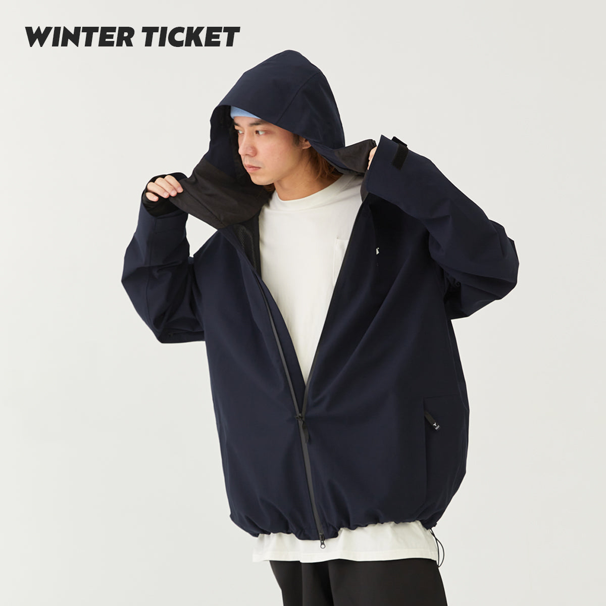 WinterTicket双单板自由式OVERSIZE宽大嘻哈Recco滑雪3L深藏青色雪服