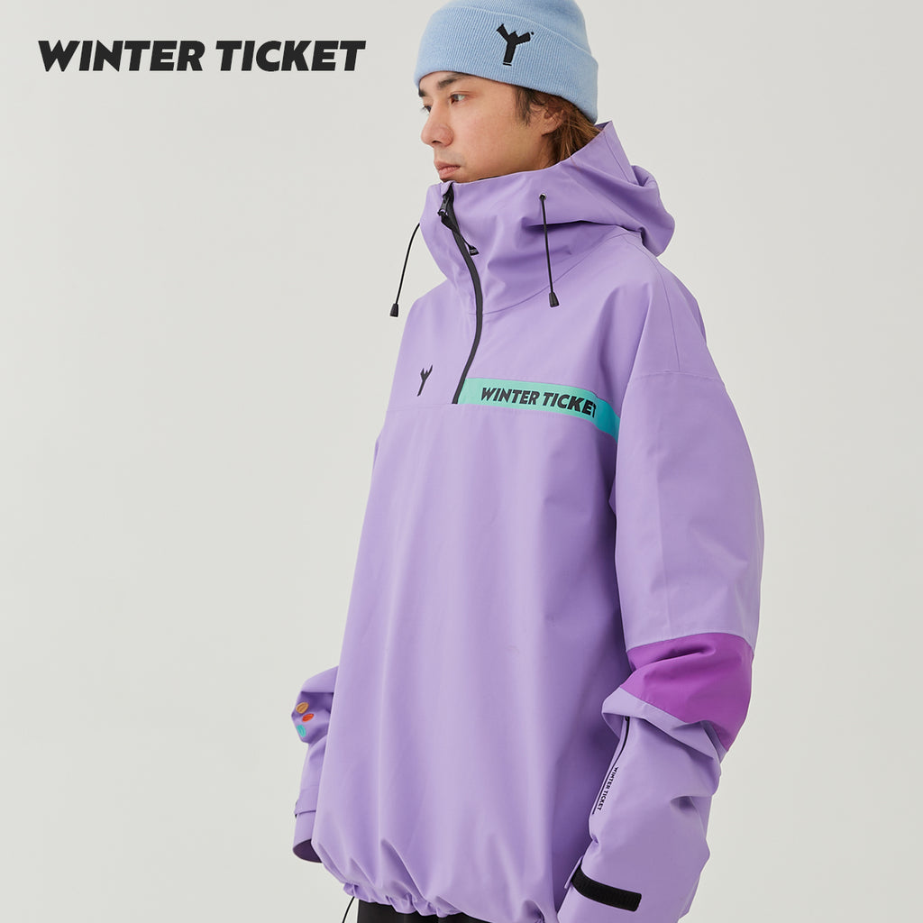 WinterTicket双单板自由式OVERSIZE紫色宽大嘻哈3L套头雪服夹克