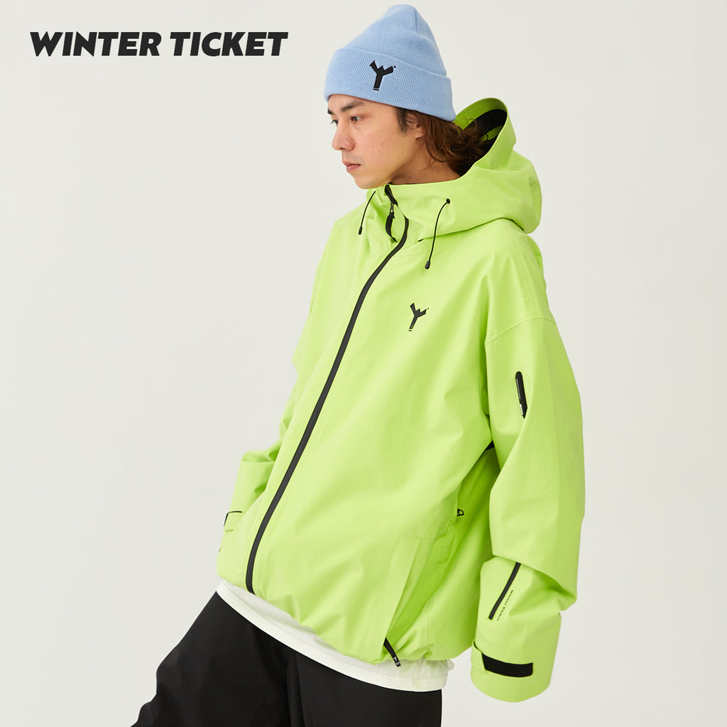WinterTicket双单板自由式OVERSIZE宽大嘻哈Recco滑雪3L荧光黄夹克雪服