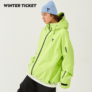 WinterTicket Snowboard Freestyle OVERSIZE Loose Hip-Hop Recco Ski 3L Fluorescent Yellow Jacket Snowsuit