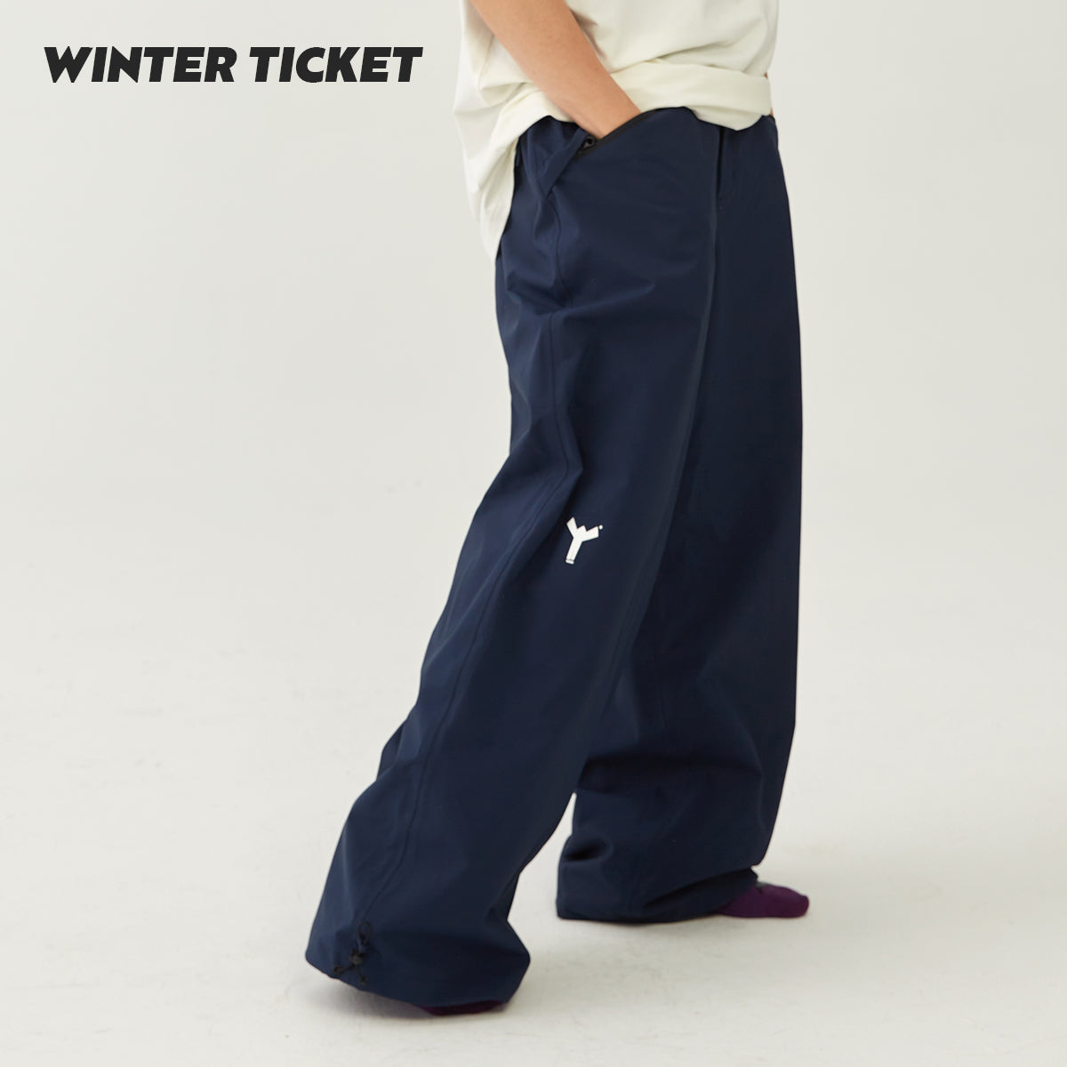 WINTER TICKET 藏青色宽大Oversize单双板自由式滑雪裤子