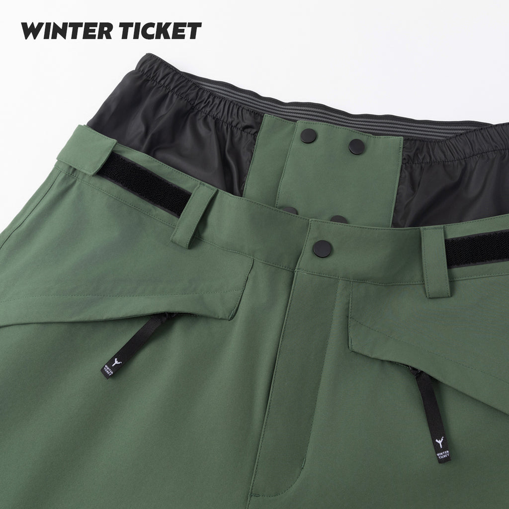 WINTER TICKET 军绿色宽大Oversize单双板自由式滑雪裤子