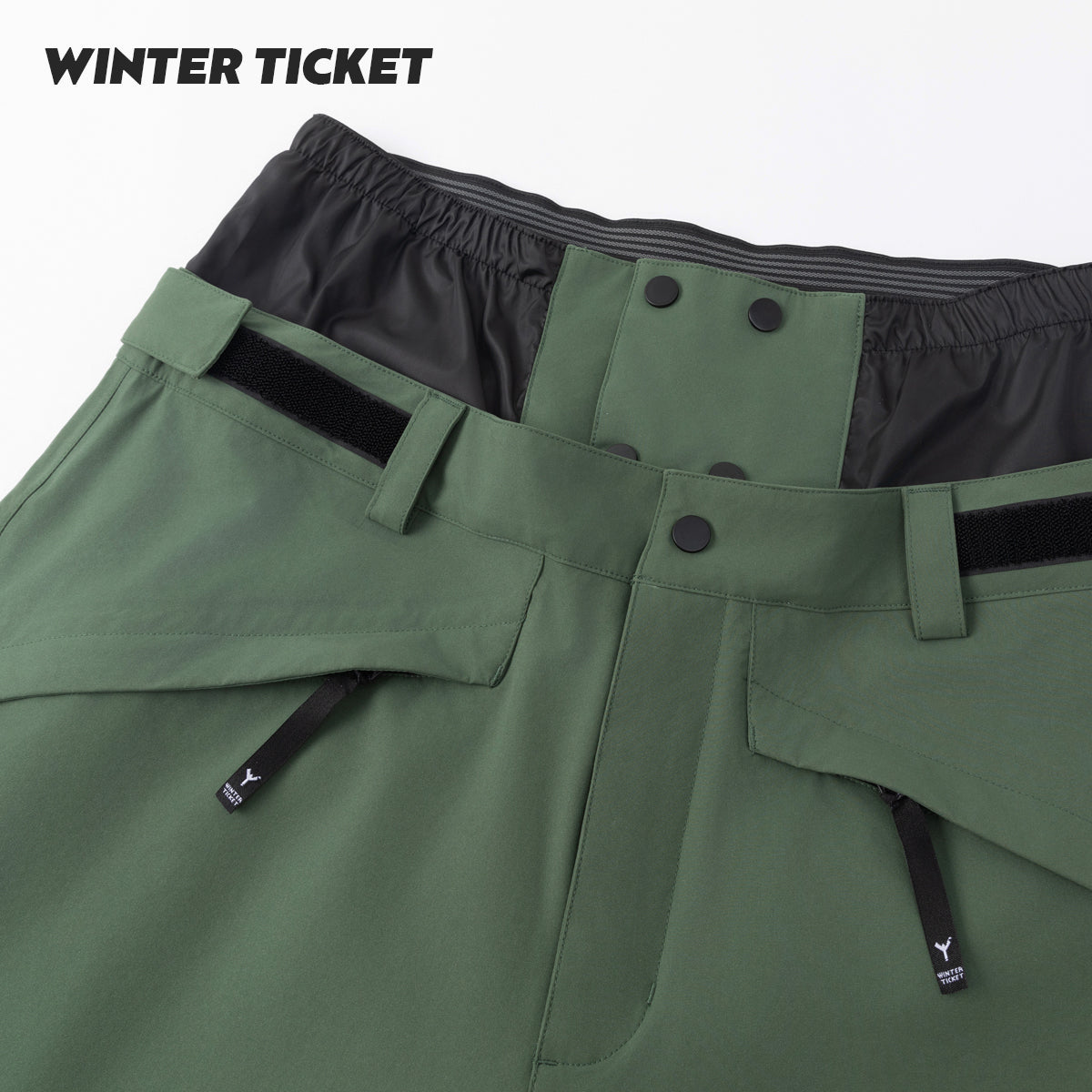 WINTER TICKET 军绿色宽大Oversize单双板自由式滑雪裤子