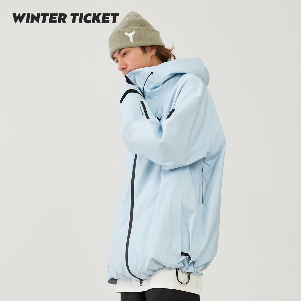 WinterTicket双单板自由式OVERSIZE宽大嘻哈Recco滑雪3L夹克淡蓝色雪服