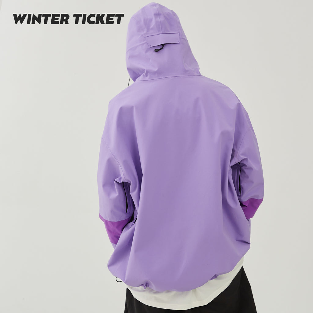 WinterTicket双单板自由式OVERSIZE紫色宽大嘻哈3L套头雪服夹克