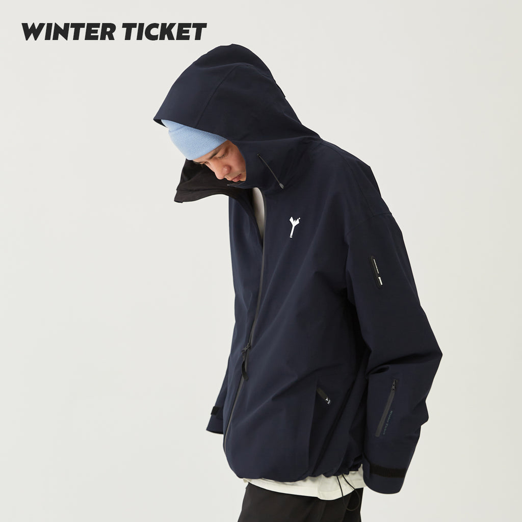 WinterTicket双单板自由式OVERSIZE宽大嘻哈Recco滑雪3L深藏青色雪服