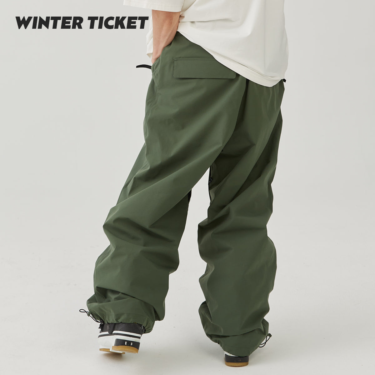 WINTER TICKET 军绿色宽大Oversize单双板自由式滑雪裤子