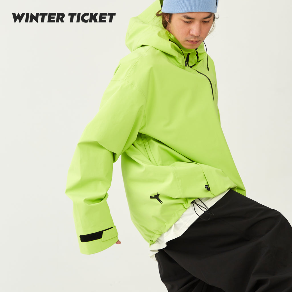 WinterTicket双单板自由式OVERSIZE宽大嘻哈Recco滑雪3L荧光黄夹克雪服