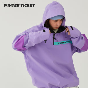 WinterTicket Ski/Snowboard Freestyle OVERSIZE Purple Baggy Hip-hop 3L Pullover Snow Jacket