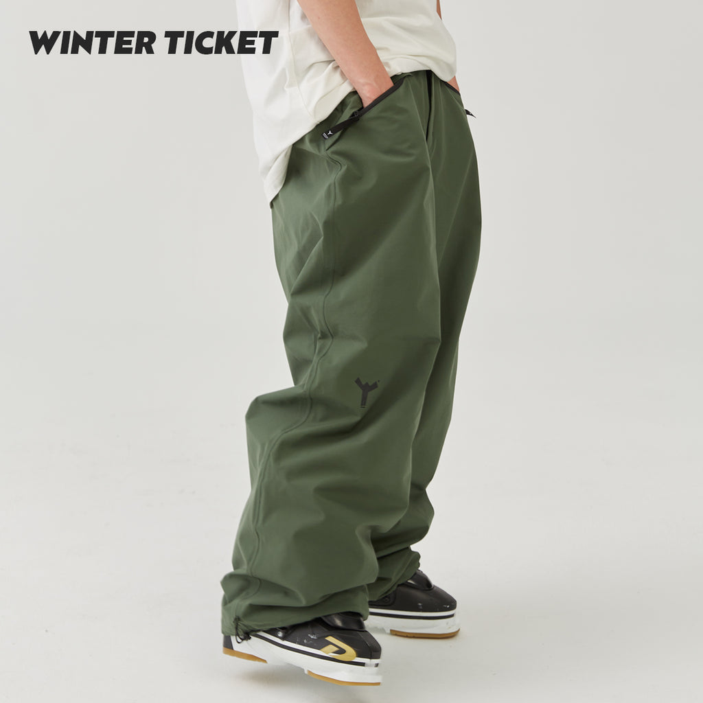WINTER TICKET 军绿色宽大Oversize单双板自由式滑雪裤子