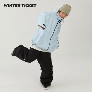 WinterTicket Unisex Freestyle Oversized Hip-Hop Recco Ski 3L Jacket Light Blue Snow Suit