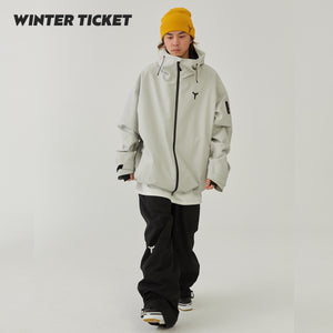WinterTicket Ski/Snowboard Freestyle Oversized Hip-Hop Recco Baicao Frost Grey 3L Ski Jacket Snow Suit