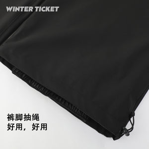 WINTER TICKET经典黑色宽大嘻哈Oversize单双板自由式滑雪裤子
