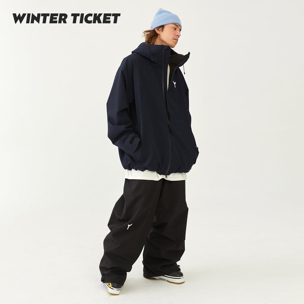 WinterTicket双单板自由式OVERSIZE宽大嘻哈Recco滑雪3L深藏青色雪服