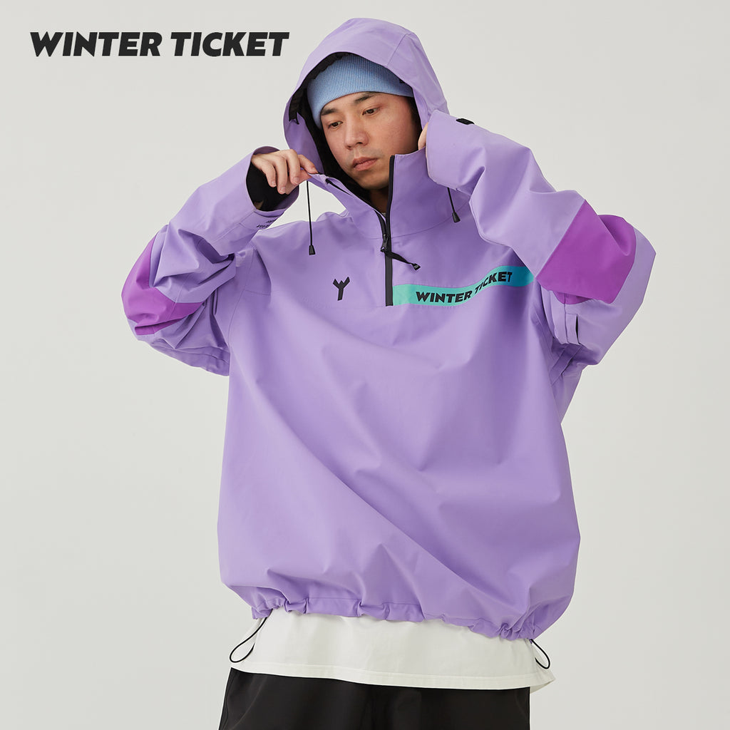 WinterTicket双单板自由式OVERSIZE紫色宽大嘻哈3L套头雪服夹克