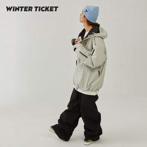WinterTicket Ski/Snowboard Freestyle Oversized Hip-Hop Recco Baicao Frost Grey 3L Ski Jacket Snow Suit