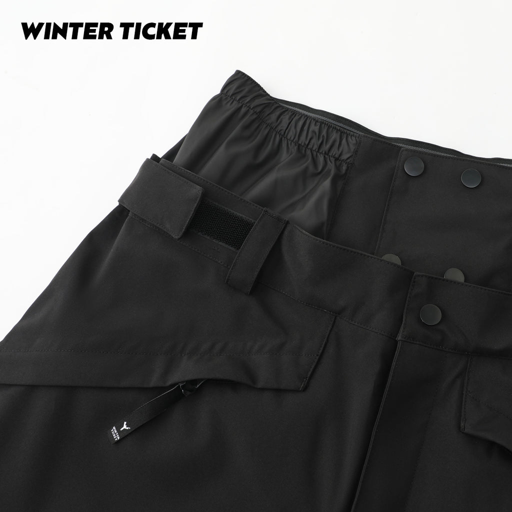 WINTER TICKET经典黑色宽大嘻哈Oversize单双板自由式滑雪裤子