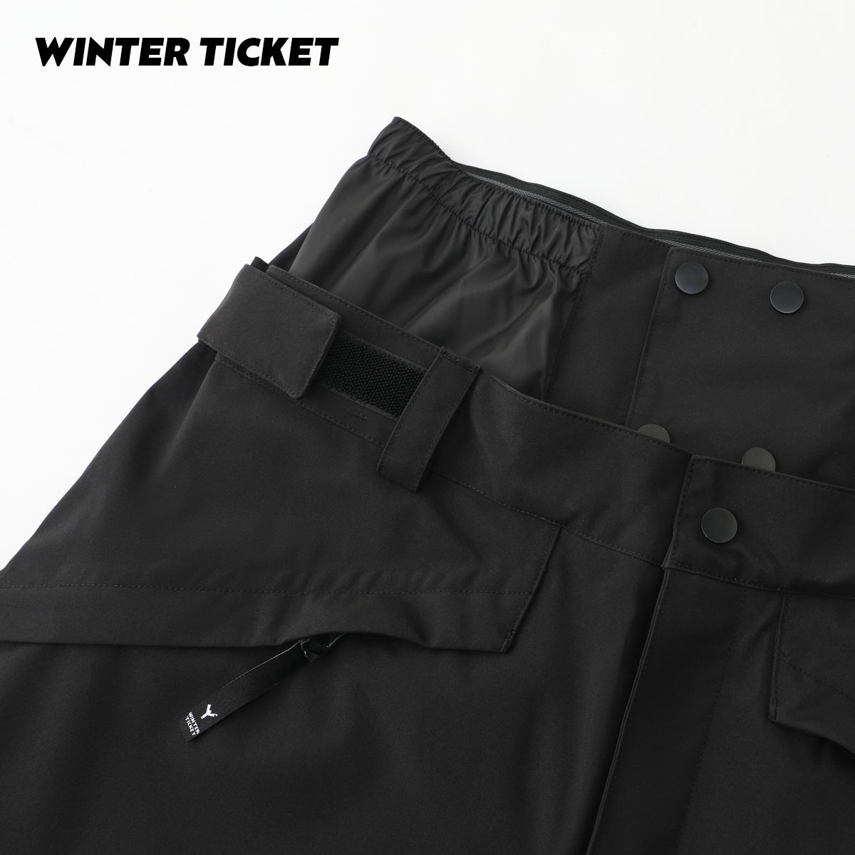 WINTER TICKET经典黑色宽大嘻哈Oversize单双板自由式滑雪裤子