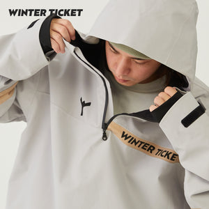 WinterTicket Ski/Snowboard Freestyle Oversize Grey-Brown Baggy Hip-Hop 3L Pullover Snow Jacket