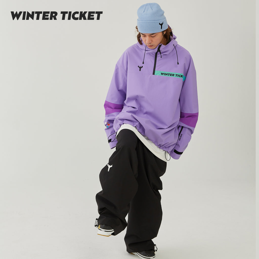 WinterTicket双单板自由式OVERSIZE紫色宽大嘻哈3L套头雪服夹克