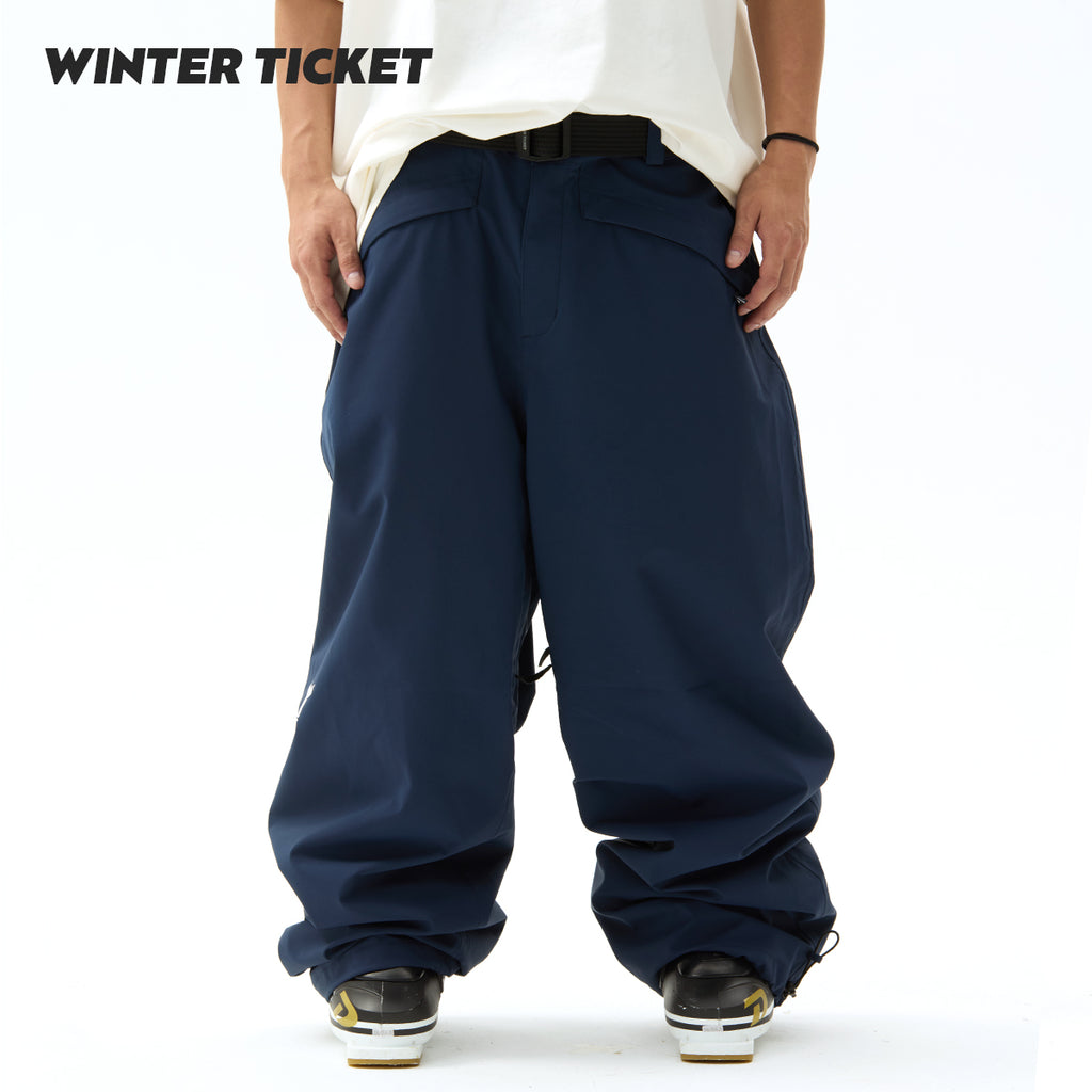 WINTER TICKET 藏青色宽大Oversize单双板自由式滑雪裤子