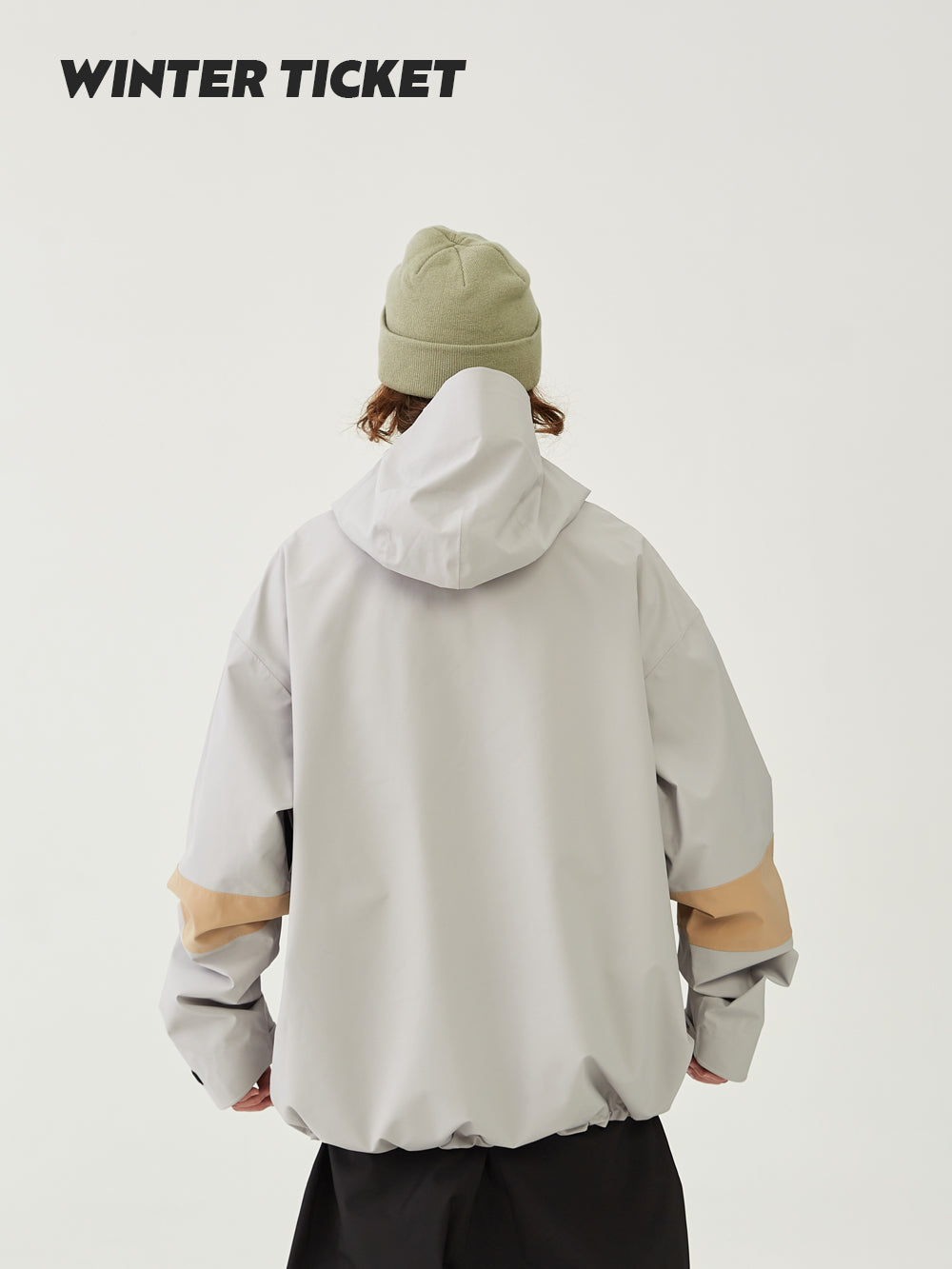 WinterTicket双单板自由式OVERSIZE灰咖色宽大嘻哈3L套头雪服夹克