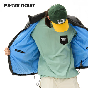 WINTER TICKET自由式单双板宽大嘻哈长袖T恤绿色圆领人物印花