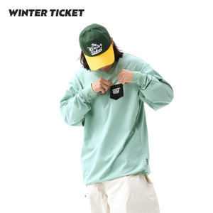 WINTER TICKET自由式单双板宽大嘻哈长袖T恤绿色圆领人物印花