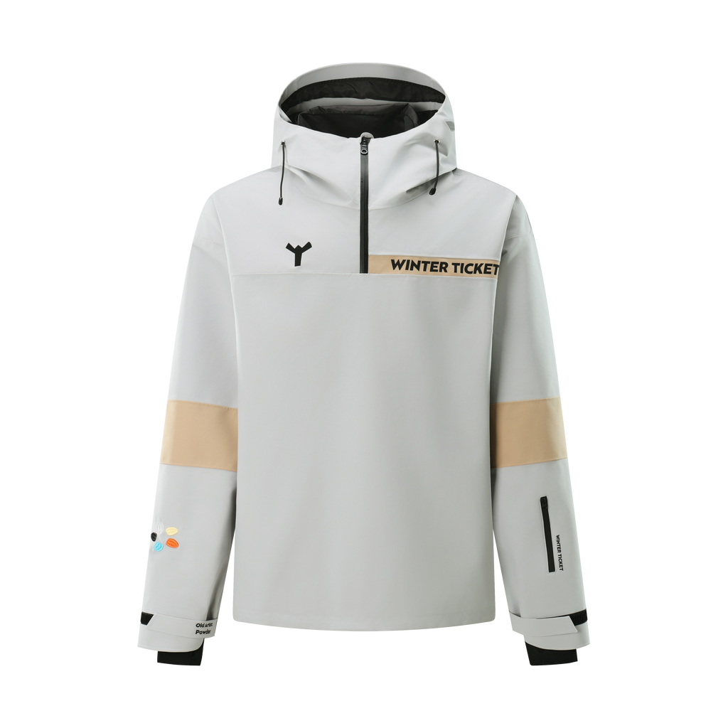 WinterTicket双单板自由式OVERSIZE灰咖色宽大嘻哈3L套头雪服夹克