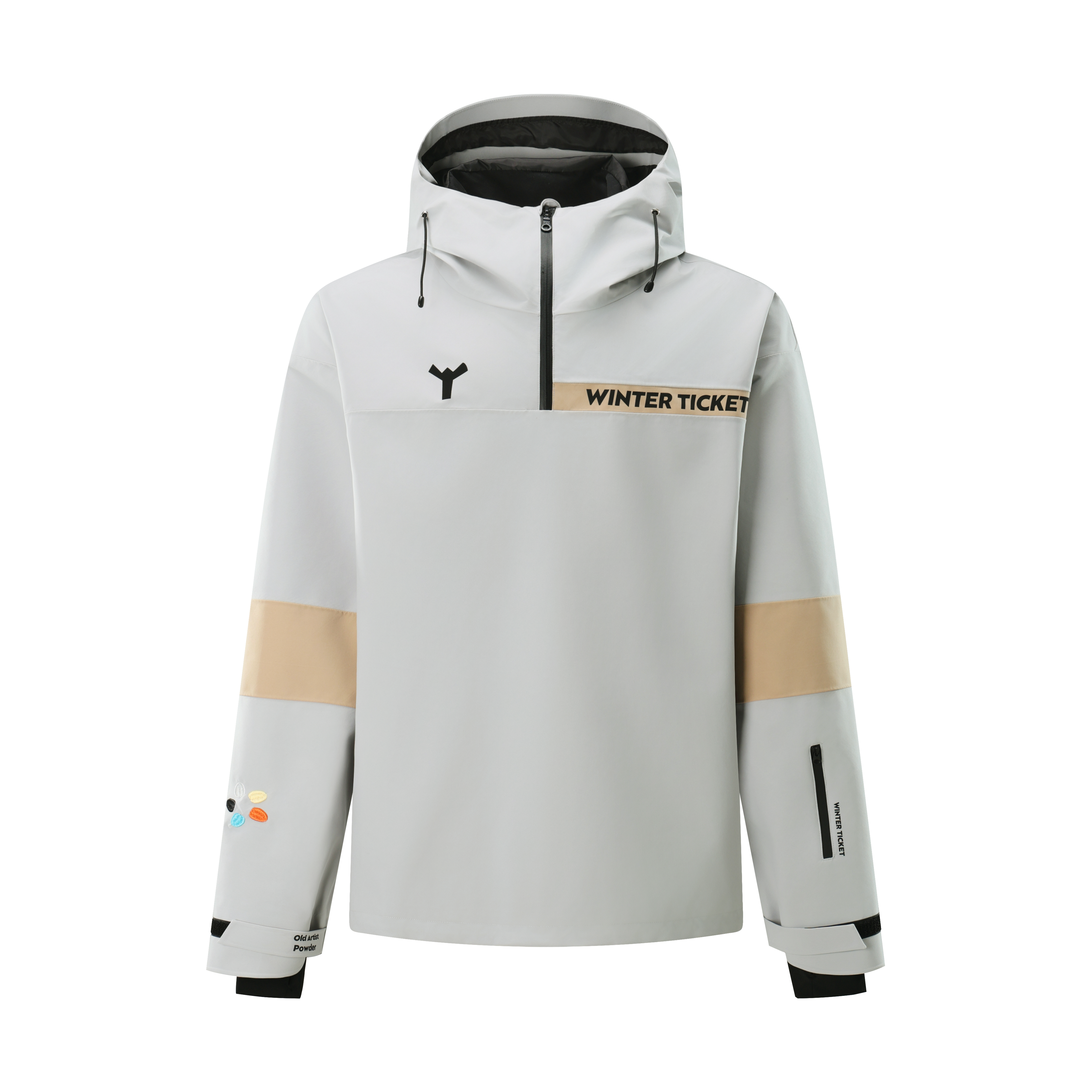 WinterTicket双单板自由式OVERSIZE灰咖色宽大嘻哈3L套头雪服夹克
