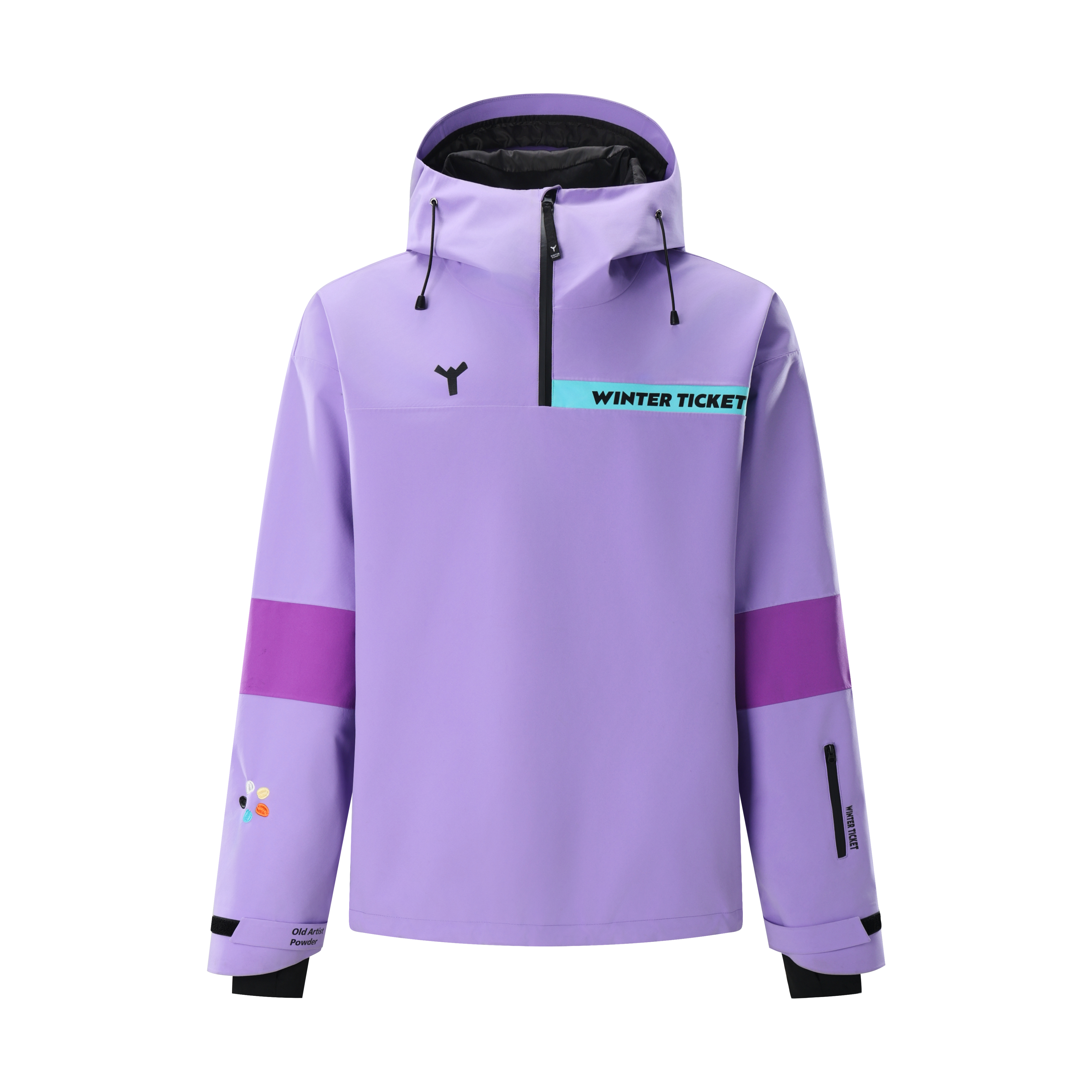WinterTicket双单板自由式OVERSIZE紫色宽大嘻哈3L套头雪服夹克