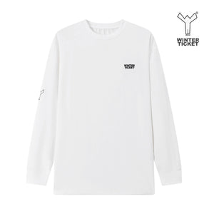 WINTER TICKET Freestyle Ski & Snowboard Oversized Hip Hop White Round Neck Triple Protection Long Sleeve T-Shirt