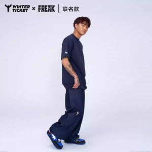 WINTERTICKET x FERAK Collaboration Freestyle Ski and Snowboard Oversized Hip-Hop T-Shirt with Round Neck and Printed Short Sleeves