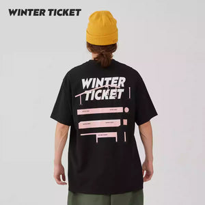 WINTER TICKET自由式单双板宽大嘻哈经典T恤纯色圆领道具印花短袖
