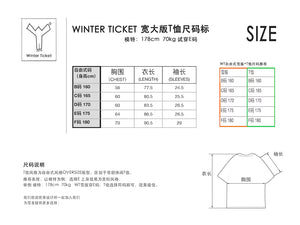 WINTER TICKET自由式单双板宽大嘻哈经典T恤纯色圆领道具印花短袖