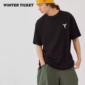 WINTER TICKET自由式单双板宽大嘻哈经典T恤纯色圆领道具印花短袖