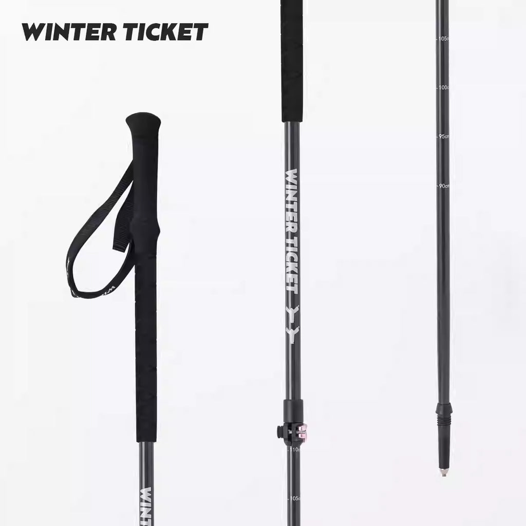 WinterTicket2526野雪大雪拖全碳纤维轻伸缩杆自由式雪杖配x2铝杆