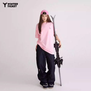 WINTERTICKET Loose Hip-Hop Unisex T-shirt Round Neck Printed Pink Short Sleeve