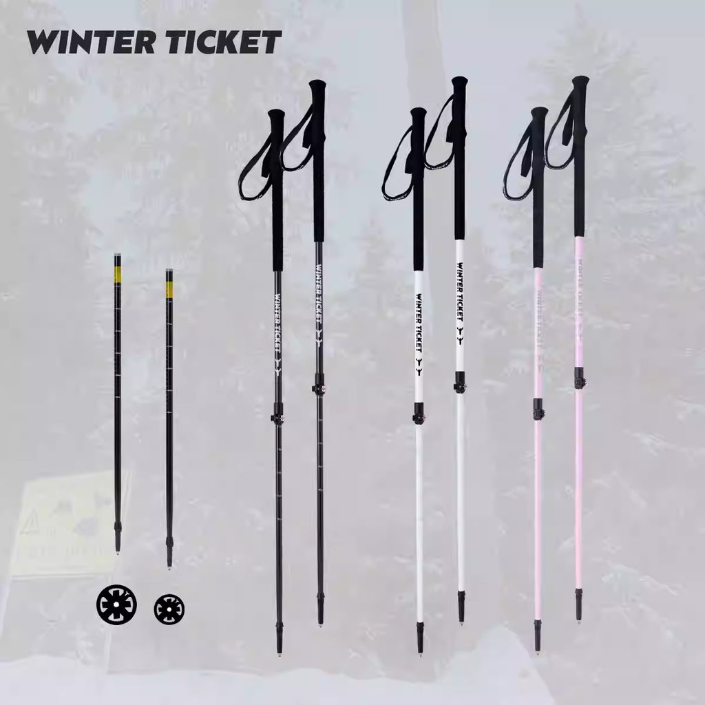 WinterTicket2526野雪大雪拖全碳纤维轻伸缩杆自由式雪杖配x2铝杆