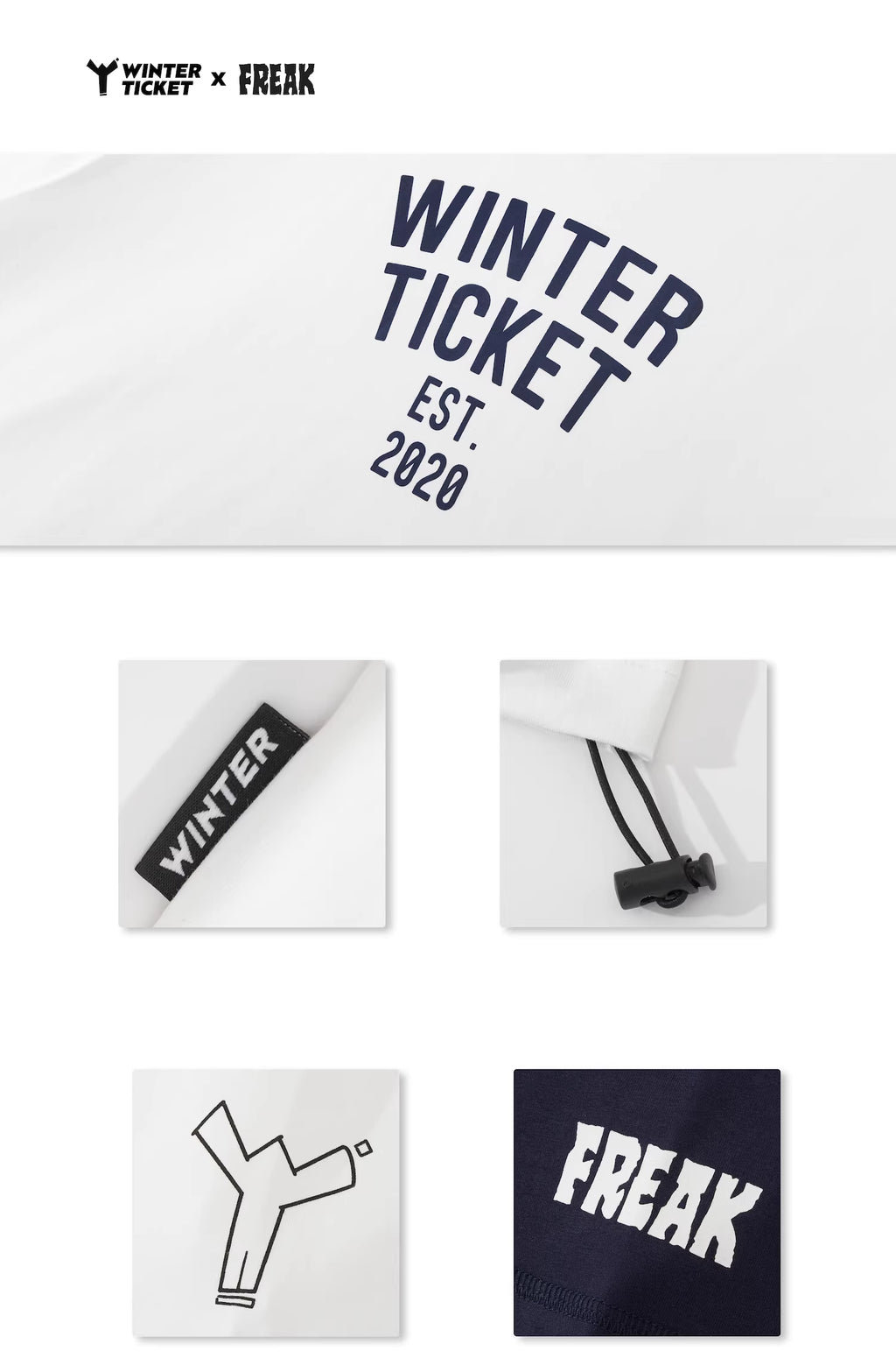 WINTERTICKETxFERAK联名款 自由式单双板宽大嘻哈T恤圆领印花短袖