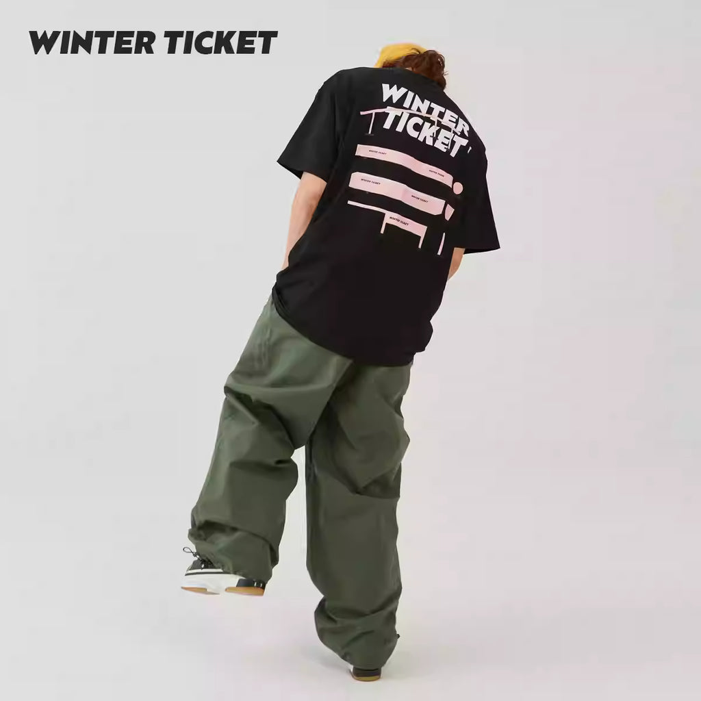 WINTER TICKET自由式单双板宽大嘻哈经典T恤纯色圆领道具印花短袖