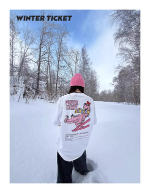 WINTERTICKET 2627 New Freestyle Baggy Hip-Hop Unisex Round Neck Dinosaur Print Short Sleeve T-Shirt