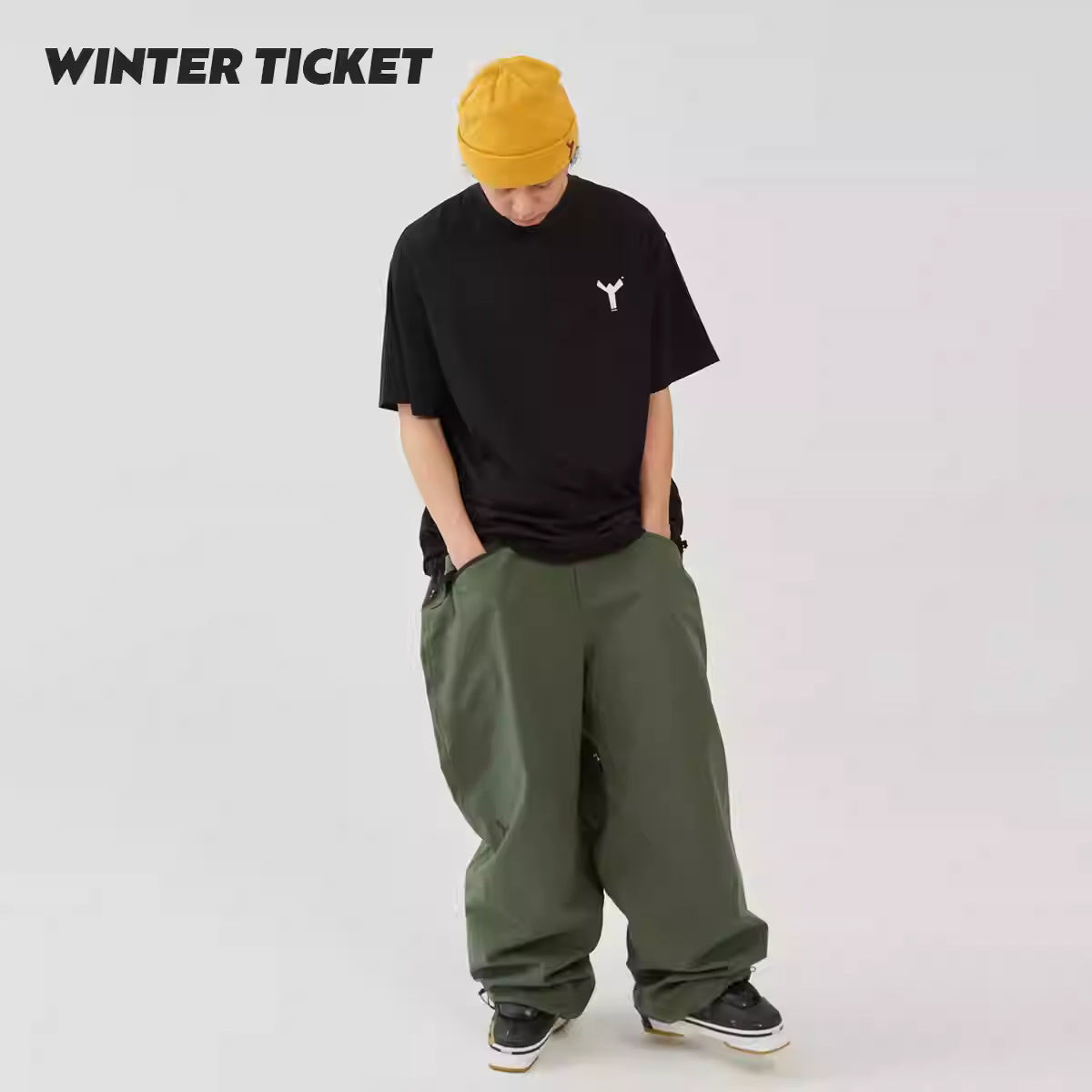 WINTER TICKET自由式单双板宽大嘻哈经典T恤纯色圆领道具印花短袖