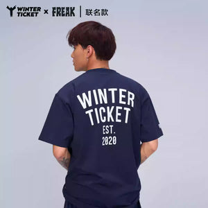 WINTERTICKET x FERAK Collaboration Freestyle Ski and Snowboard Oversized Hip-Hop T-Shirt with Round Neck and Printed Short Sleeves
