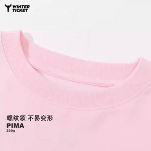 WINTERTICKET Loose Hip-Hop Unisex T-shirt Round Neck Printed Pink Short Sleeve