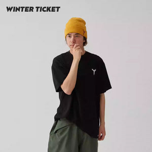 WINTER TICKET自由式单双板宽大嘻哈经典T恤纯色圆领道具印花短袖