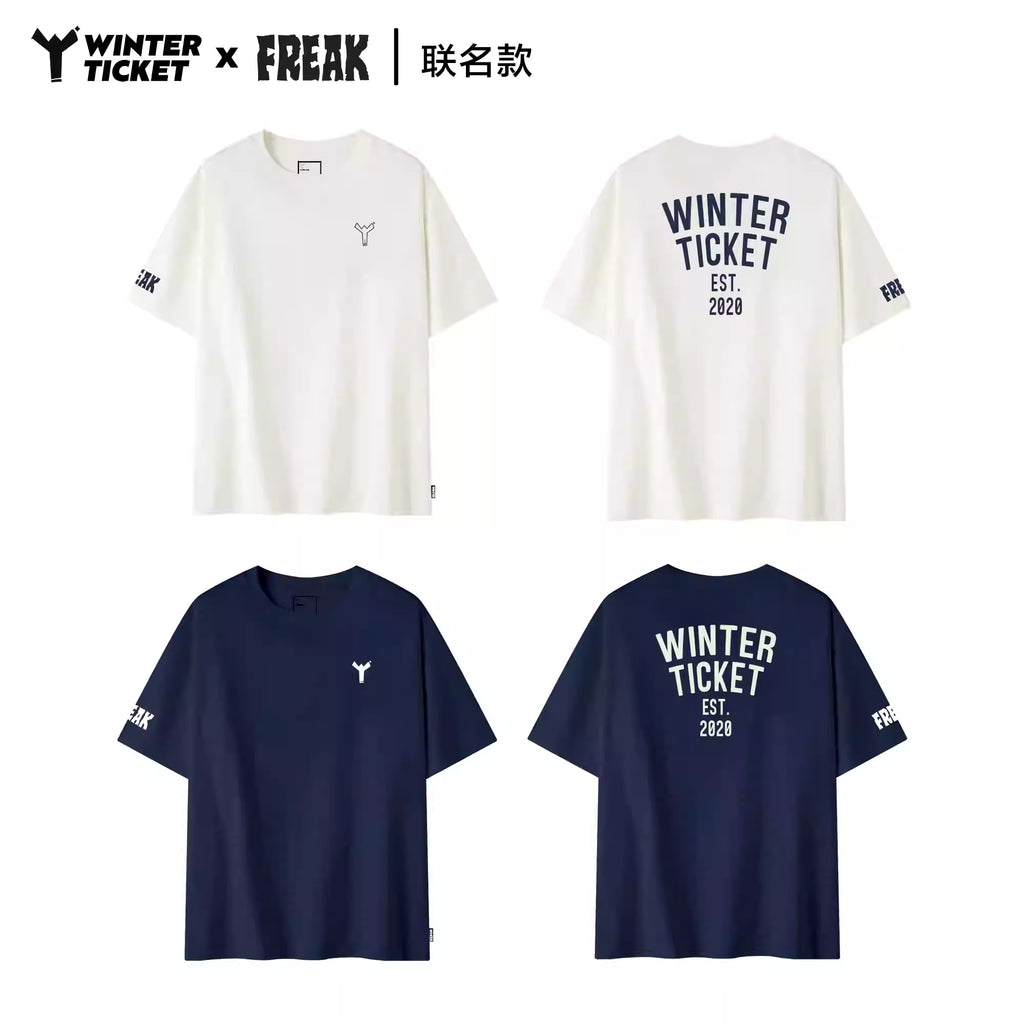 WINTERTICKETxFERAK联名款 自由式单双板宽大嘻哈T恤圆领印花短袖