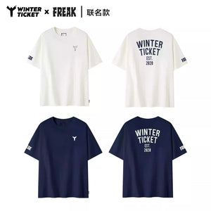 WINTERTICKET x FERAK Collaboration Freestyle Ski and Snowboard Oversized Hip-Hop T-Shirt with Round Neck and Printed Short Sleeves