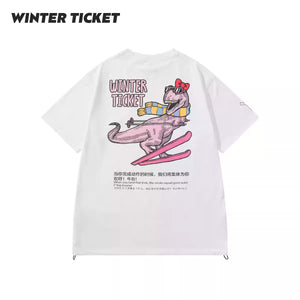 WINTERTICKET 2627 New Freestyle Baggy Hip-Hop Unisex Round Neck Dinosaur Print Short Sleeve T-Shirt
